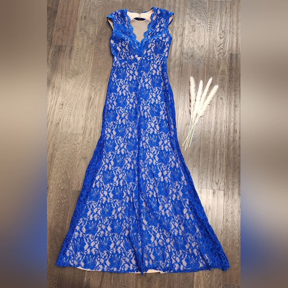 Xscape Royal blue lace gown.  Size 4.